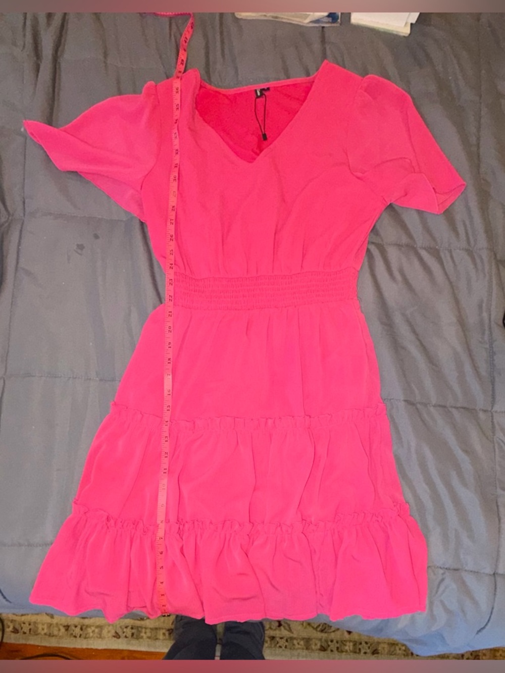 Zattcas Hot Pink Ruffle Tiered Dress Size Small | Flutter Sleeve - Picture 7 of 7